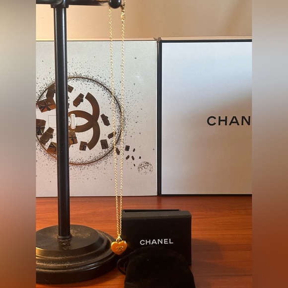 CHANEL Jewelry - CHANEL Orange Gold Heart Zipper Pull Charm  Necklace